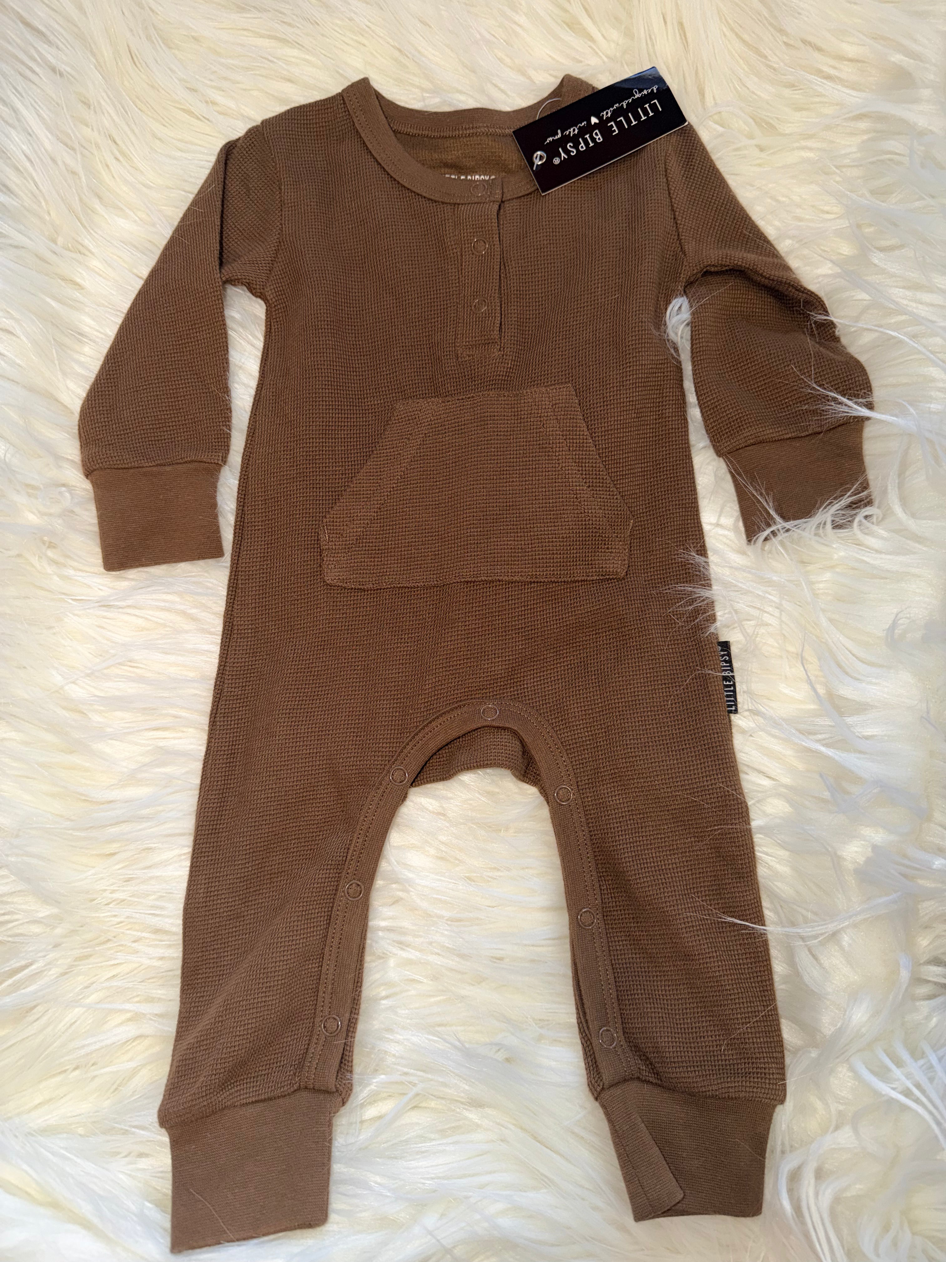 Little Bipsy Boys Waffle Knit Romper Chocolate NWT