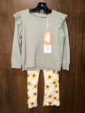 Angel Dear Girls 
Sunflowers Ruffle Shoulder Waffle
Shirt with Flare Pant Set Size 3T
