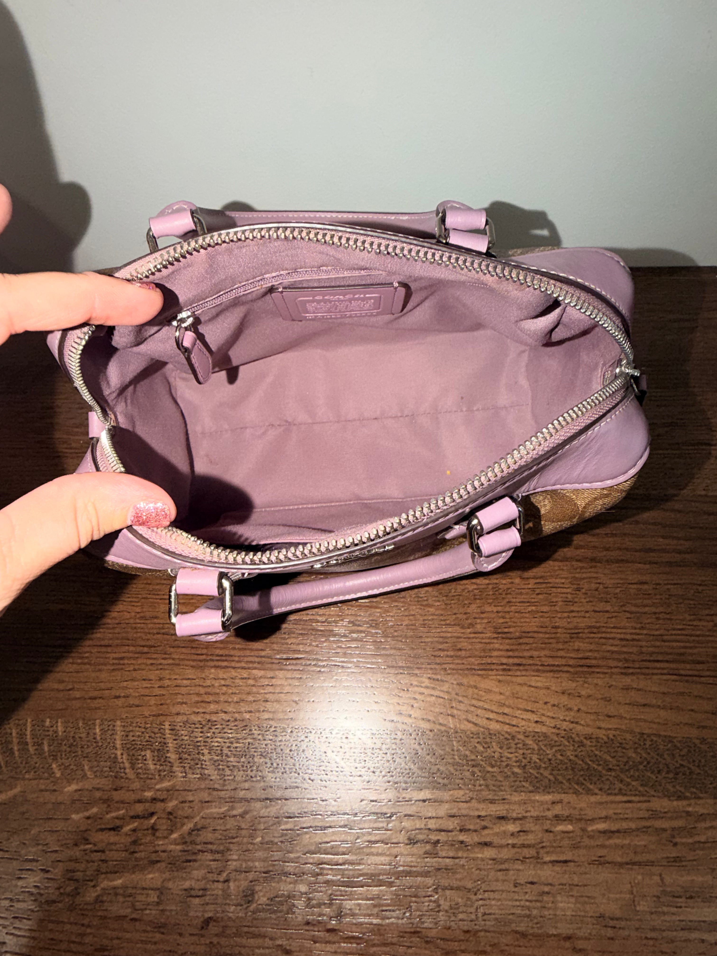 Coach Mini Bennett Satchel F32203 Signature Canvas Khaki Pink Top Handle Bag
