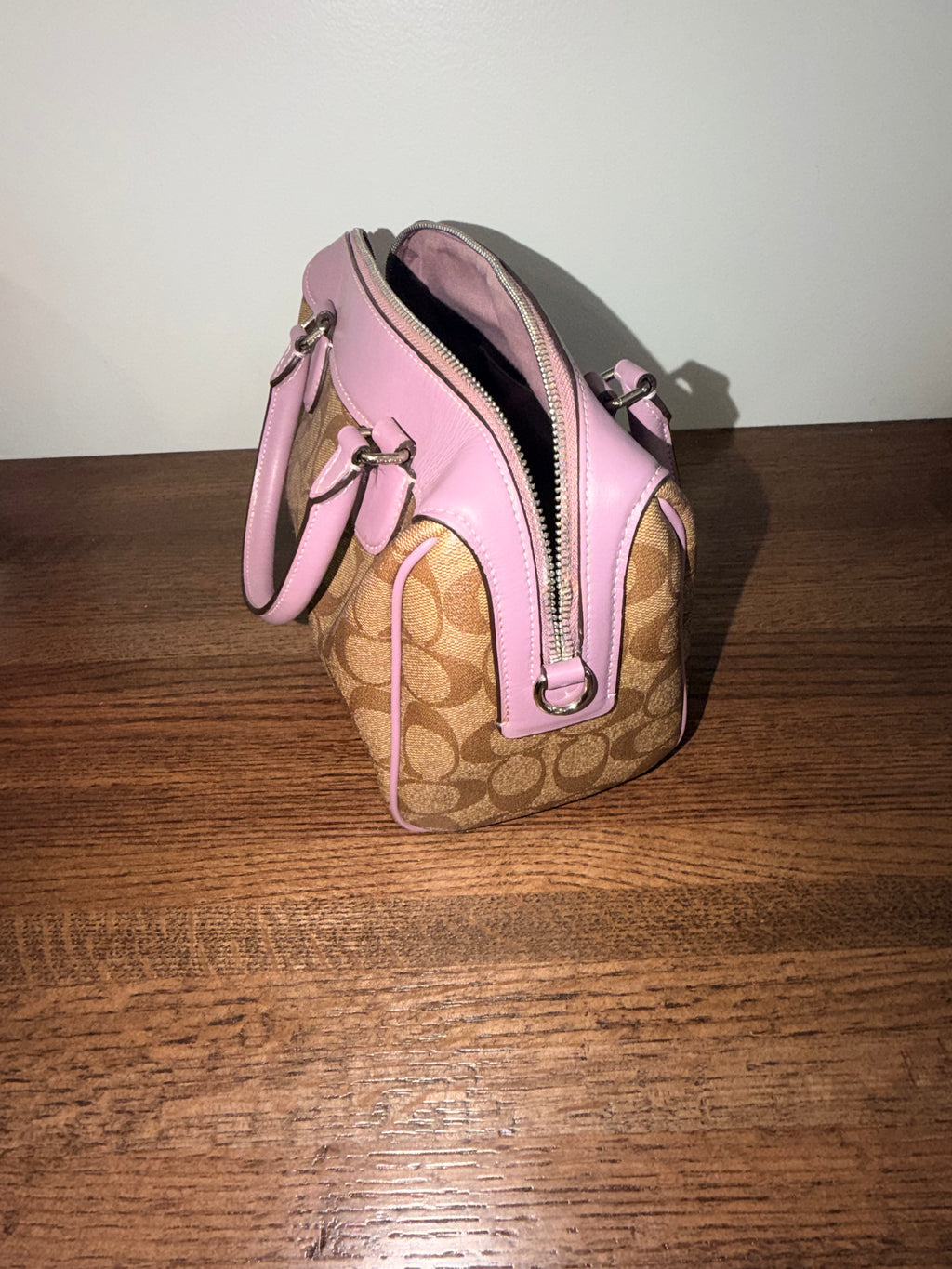 Coach Mini Bennett Satchel F32203 Signature Canvas Khaki Pink Top Handle Bag