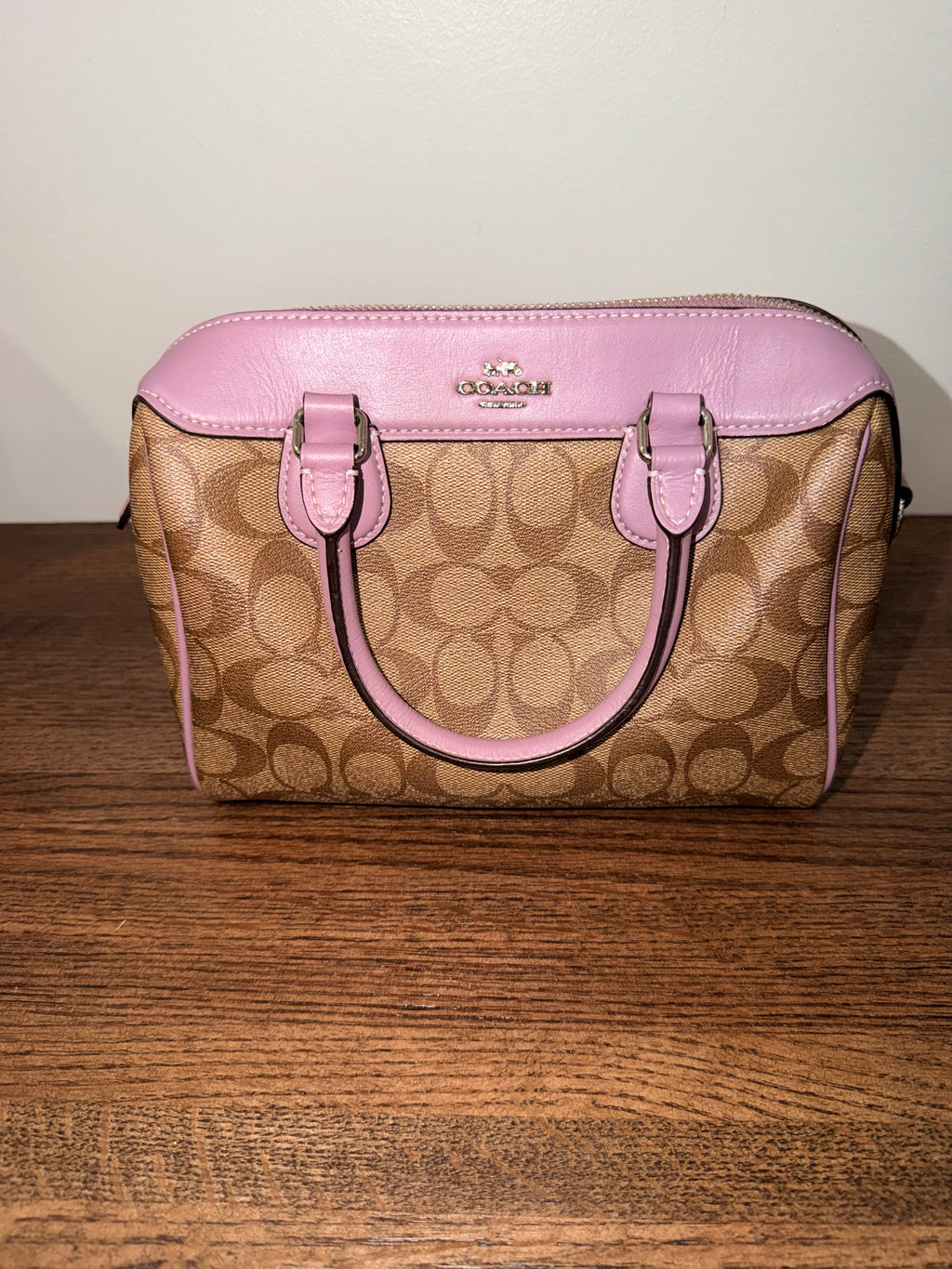 Coach Mini Bennett Satchel F32203 Signature Canvas Khaki Pink Top Handle Bag