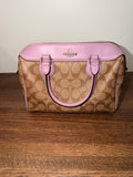 Coach Mini Bennett Satchel F32203 Signature Canvas Khaki Pink Top Handle Bag