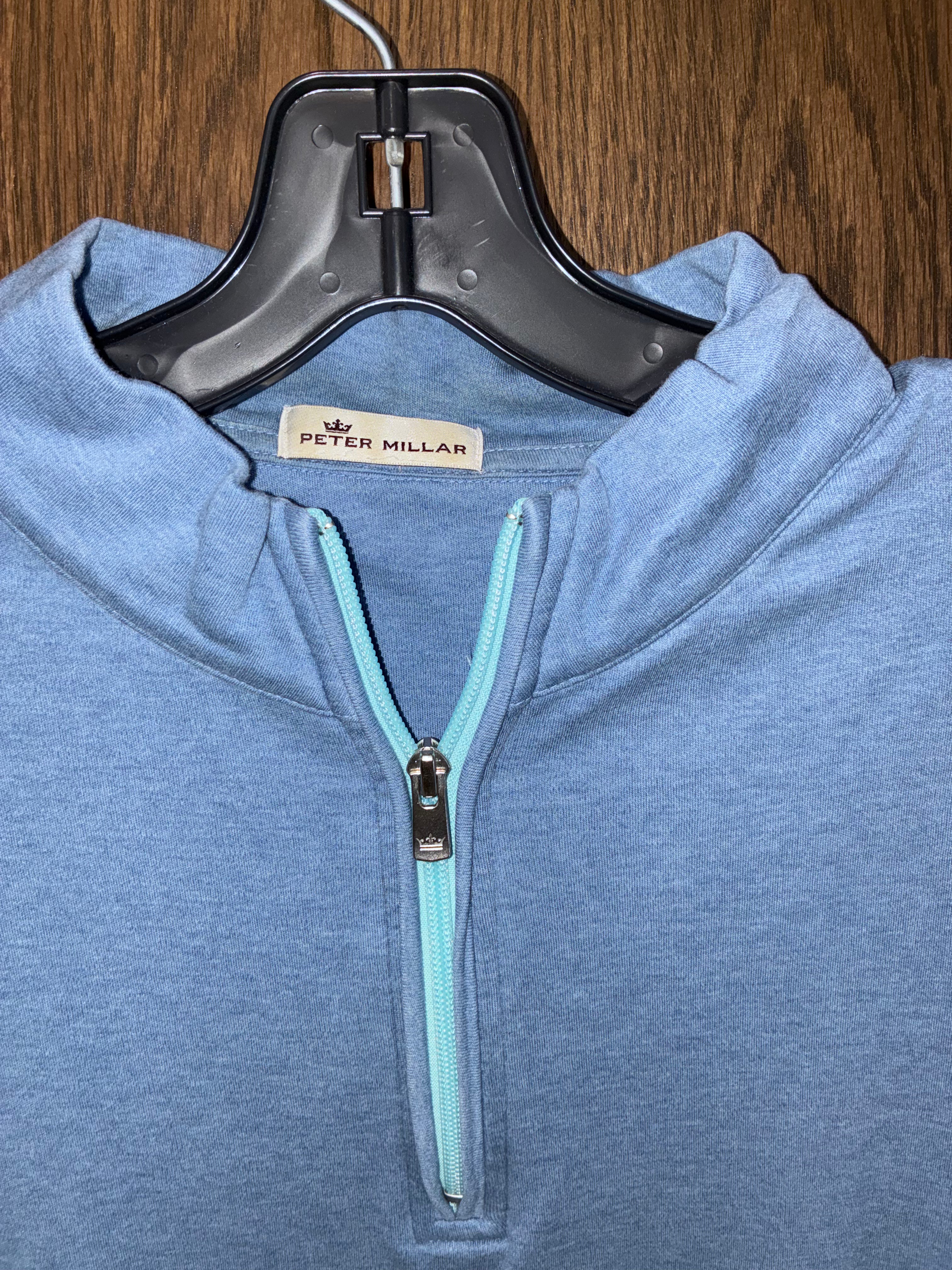 Peter Millar Men’s Heather interlock Quarter-Zip Pullover Dock Blue 2XL XXL