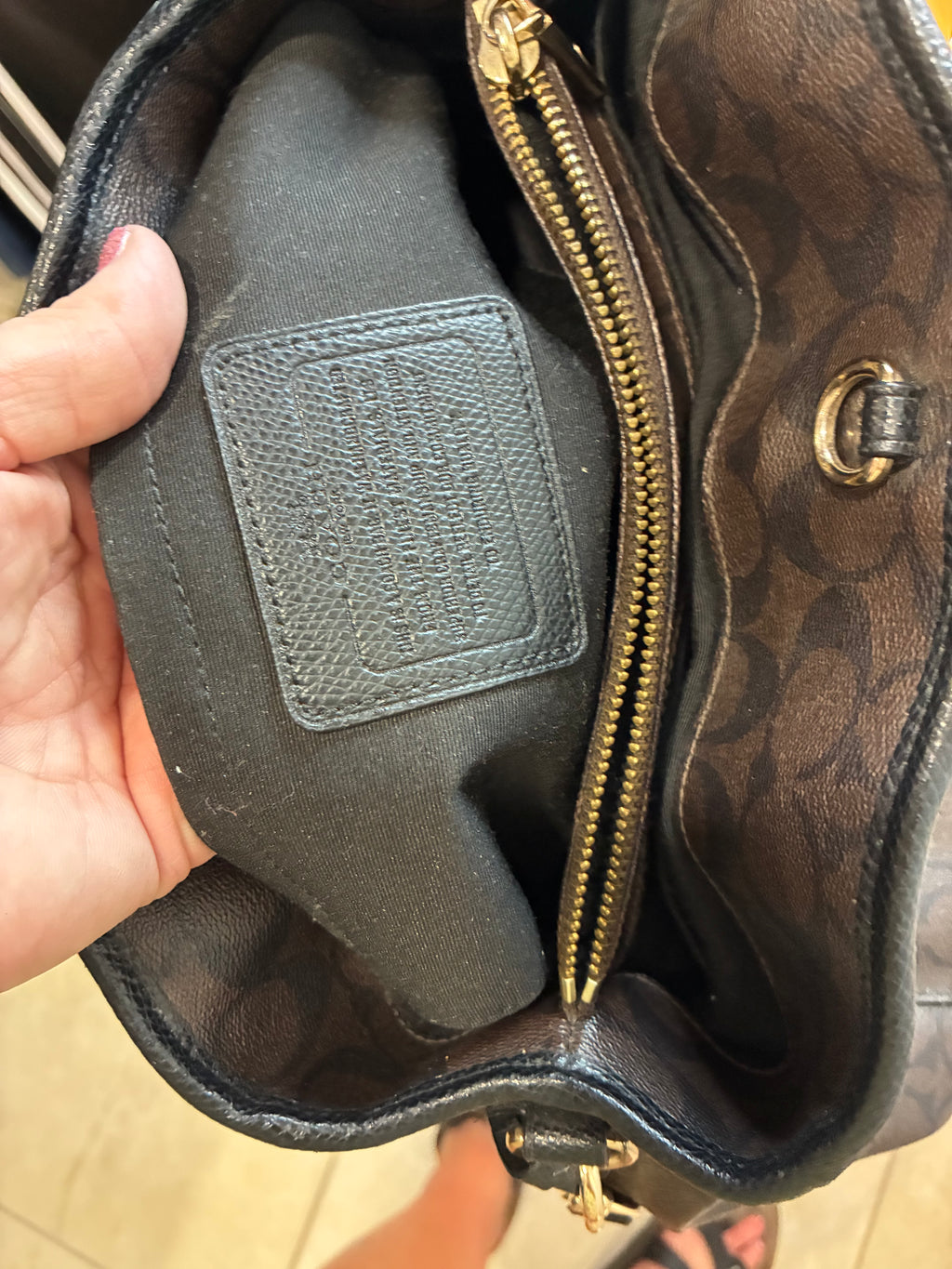 Coach Lillie Carryall 91495 Signature Canvas Brown Black Satchel Crossbody Bag