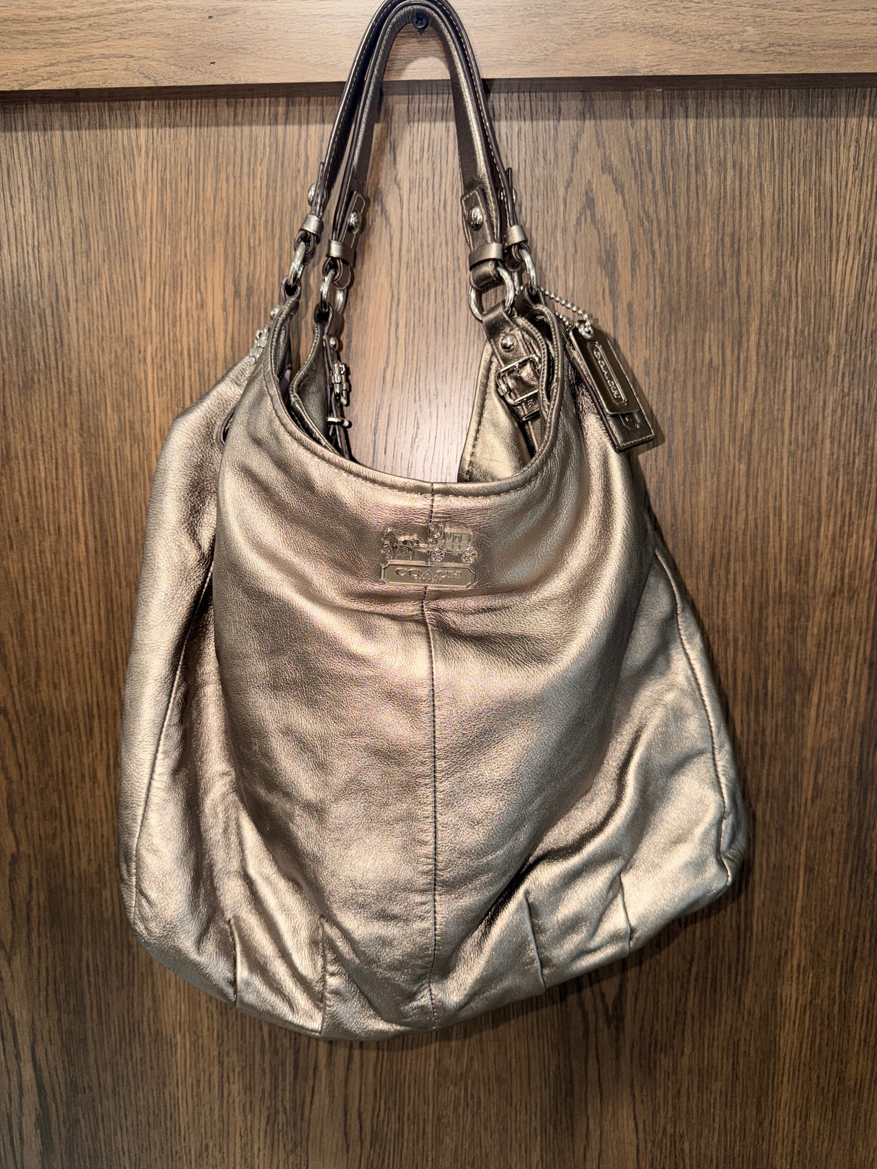 Coach Madison 15958 Metallic Leather Large Shoulder Hobo Bag Bronze Purple Satin Lining Y2K