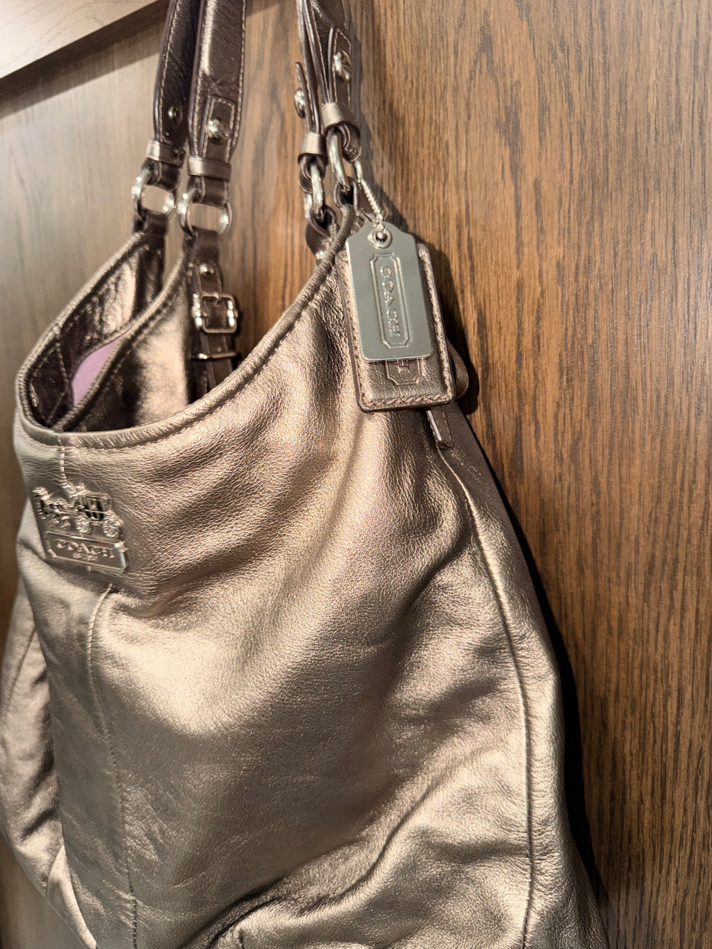 Coach Madison 15958 Metallic Leather Large Shoulder Hobo Bag Bronze Purple Satin Lining Y2K