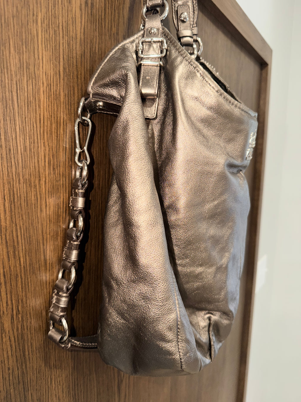Coach Madison 15958 Metallic Leather Large Shoulder Hobo Bag Bronze Purple Satin Lining Y2K