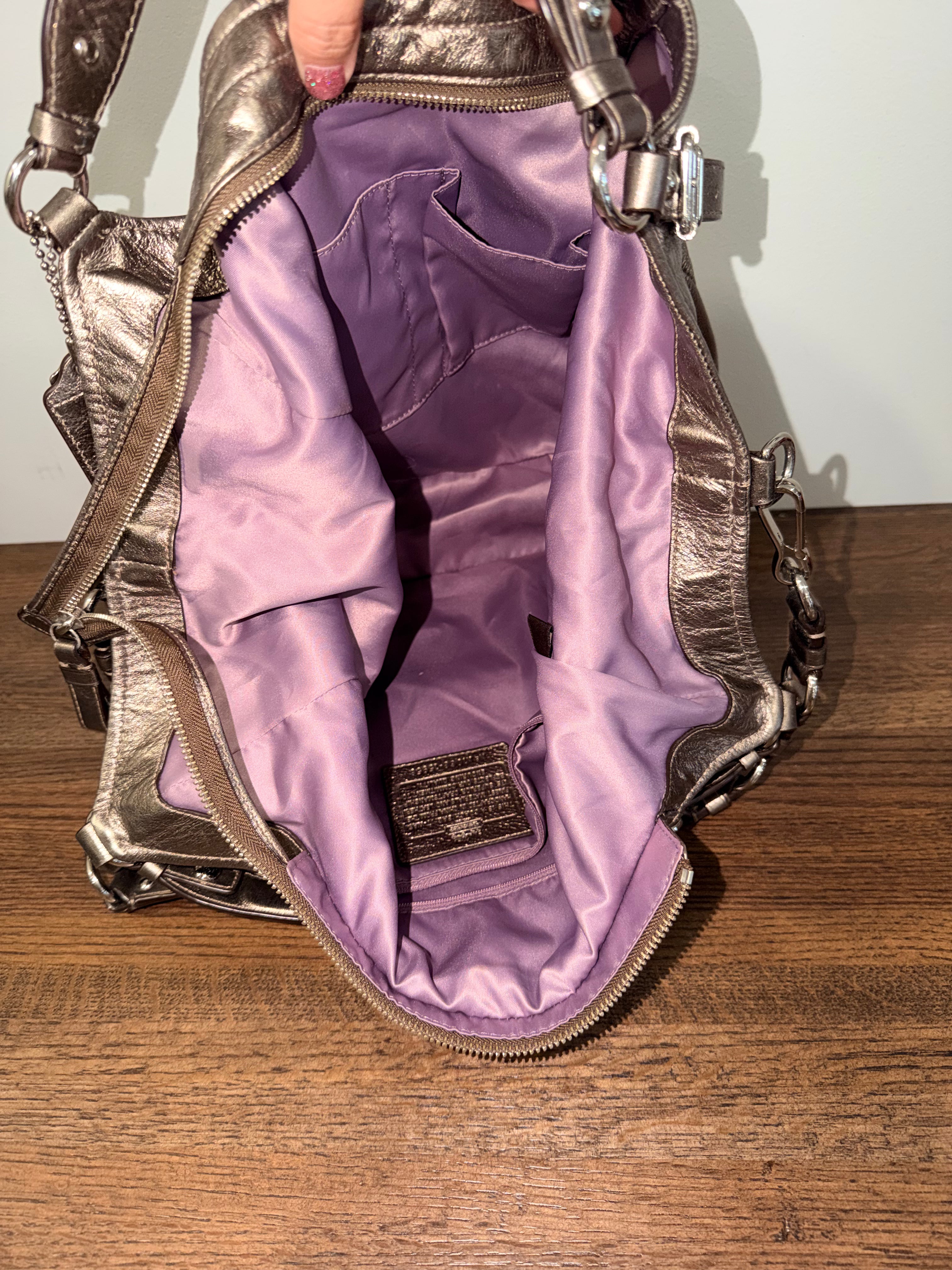 Coach Madison 15958 Metallic Leather Large Shoulder Hobo Bag Bronze Purple Satin Lining Y2K