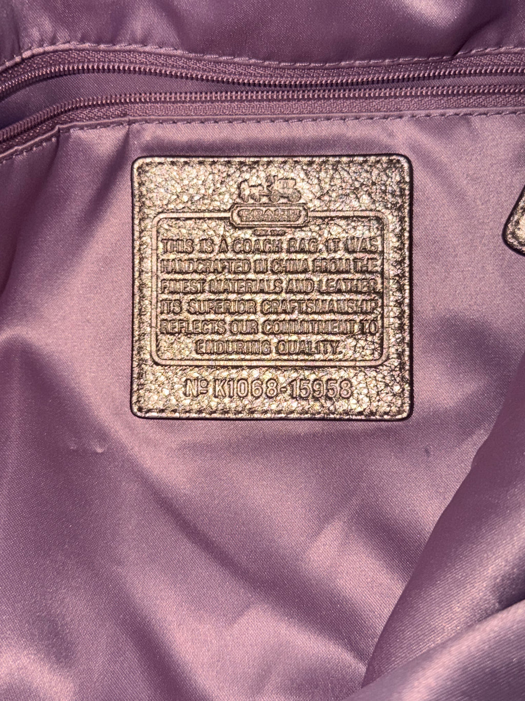 Coach Madison 15958 Metallic Leather Large Shoulder Hobo Bag Bronze Purple Satin Lining Y2K
