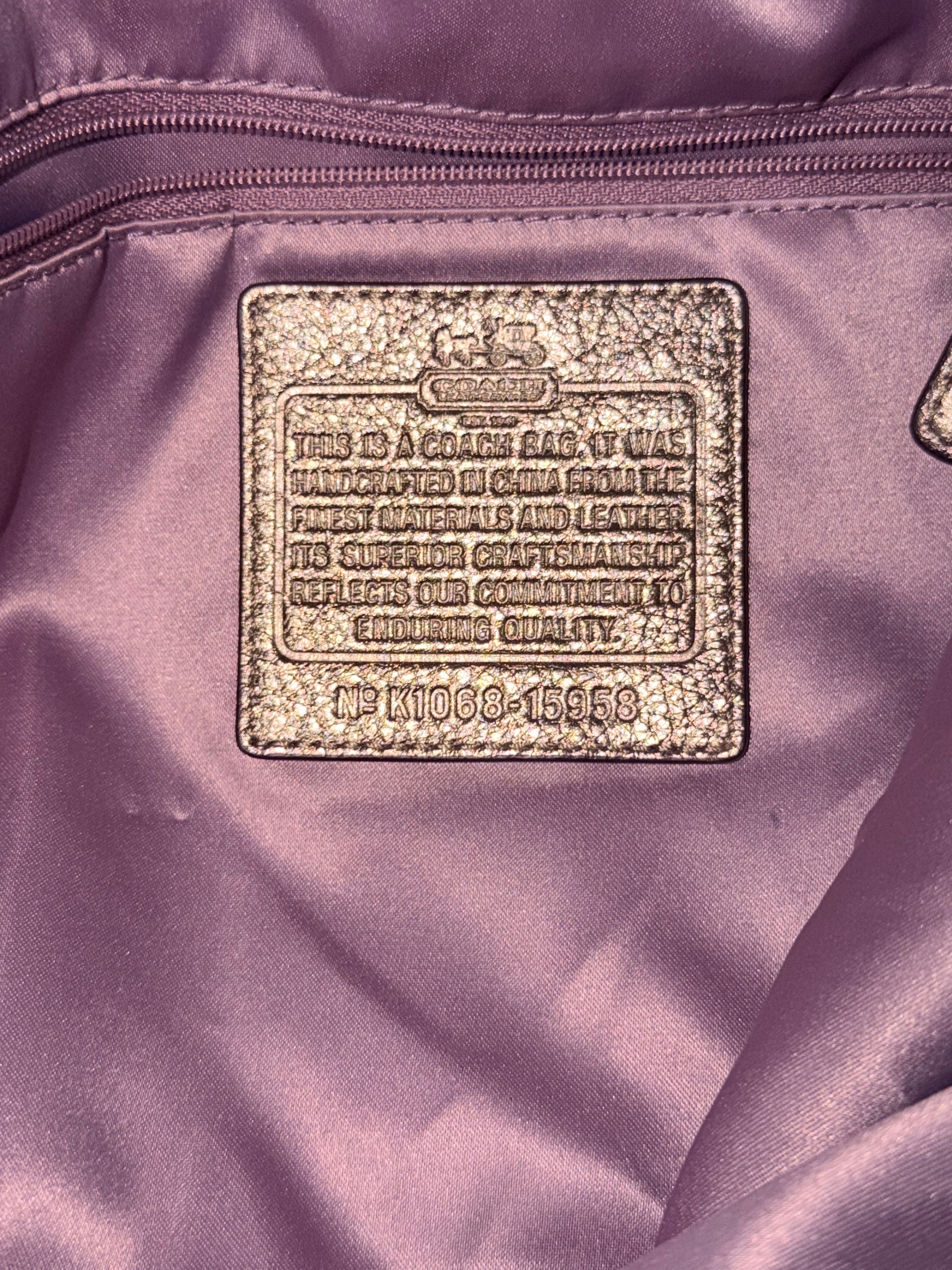 Coach Madison 15958 Metallic Leather Large Shoulder Hobo Bag Bronze Purple Satin Lining Y2K