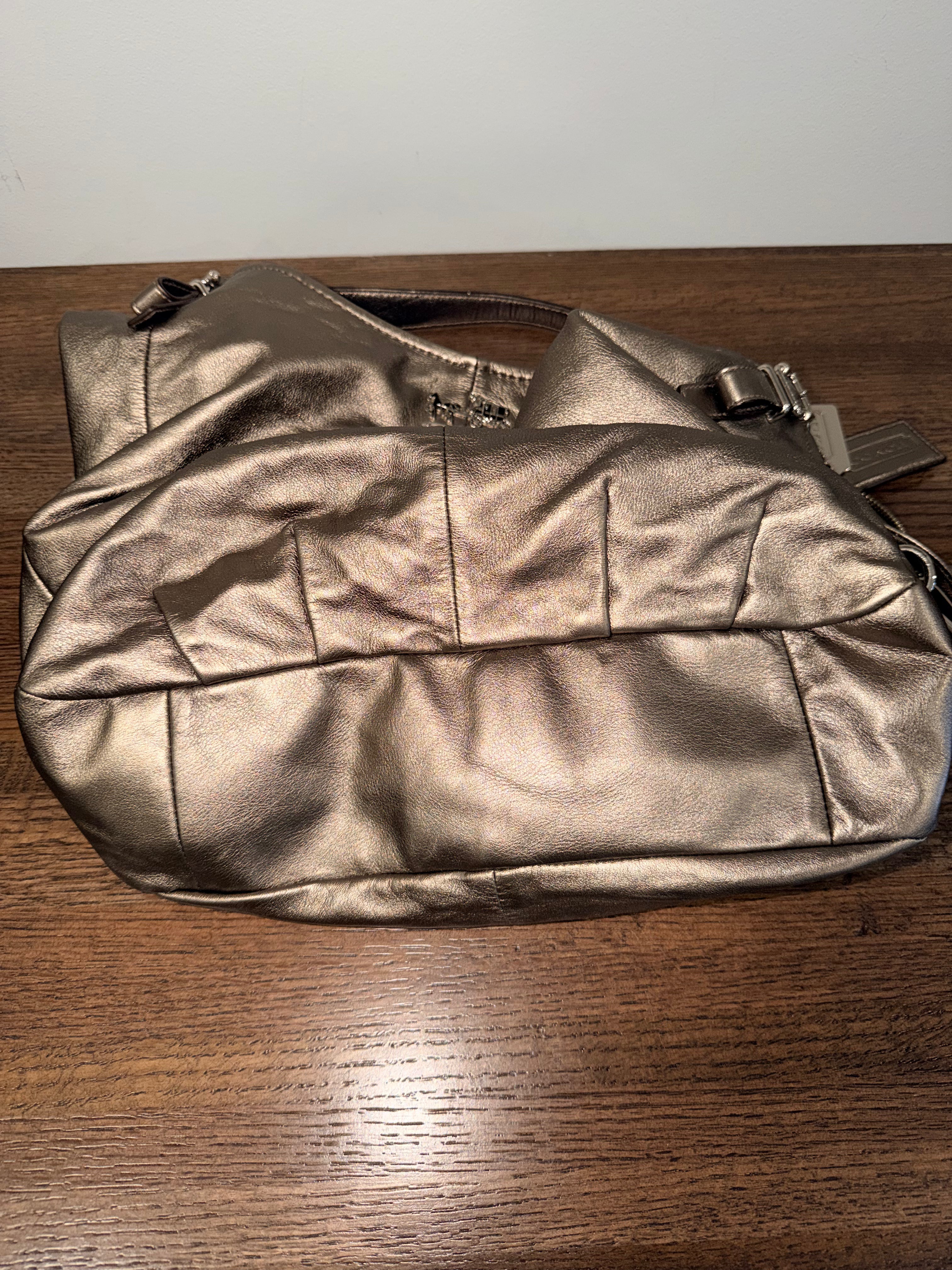 Coach Madison 15958 Metallic Leather Large Shoulder Hobo Bag Bronze Purple Satin Lining Y2K