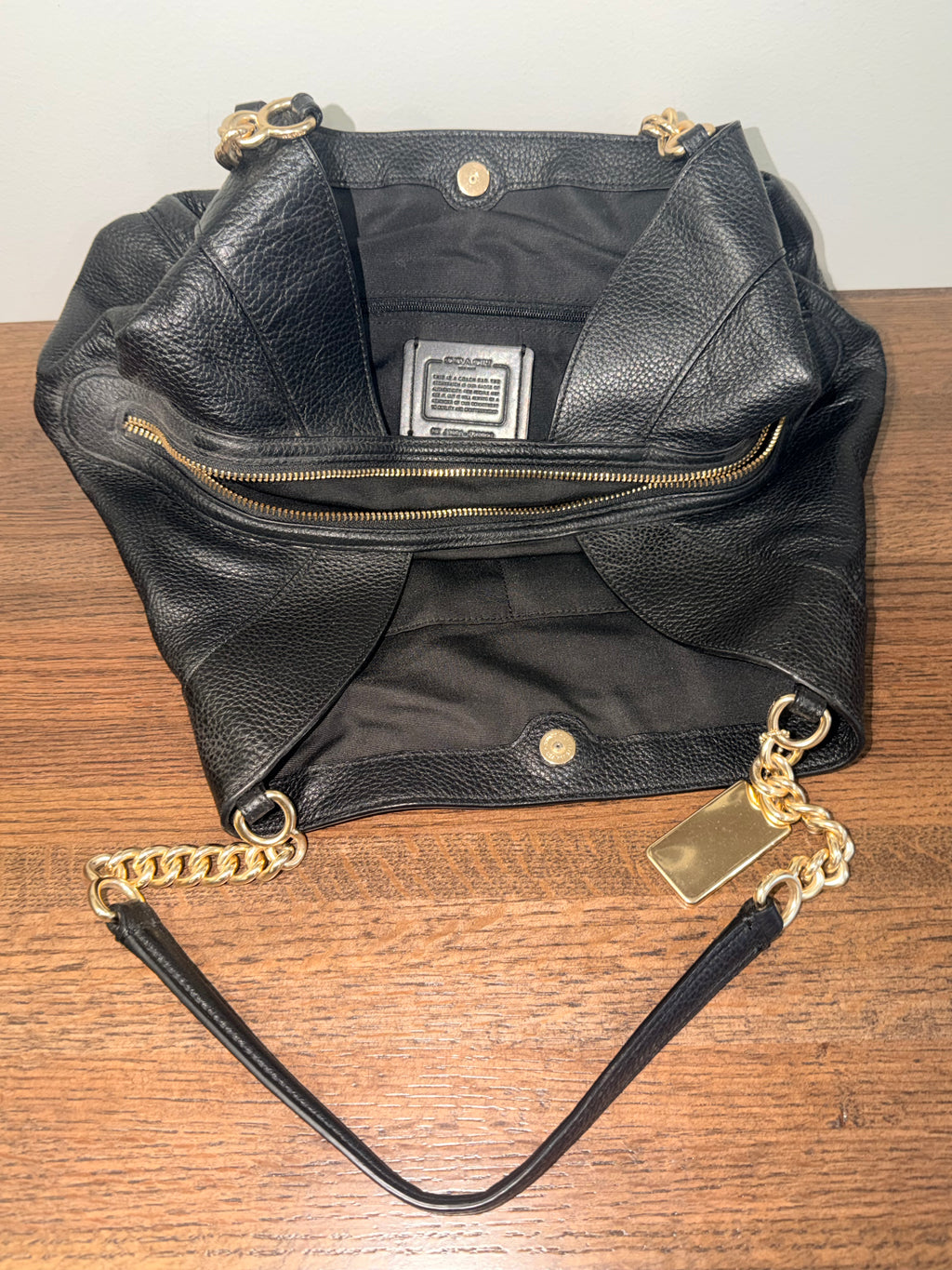 Coach F28990 Black Pebbled Leather Hobo Shoulder Bag Gold Chain 2014