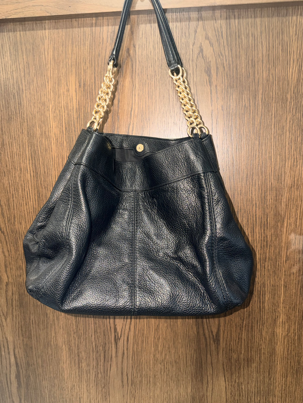 Coach F28990 Black Pebbled Leather Hobo Shoulder Bag Gold Chain 2014