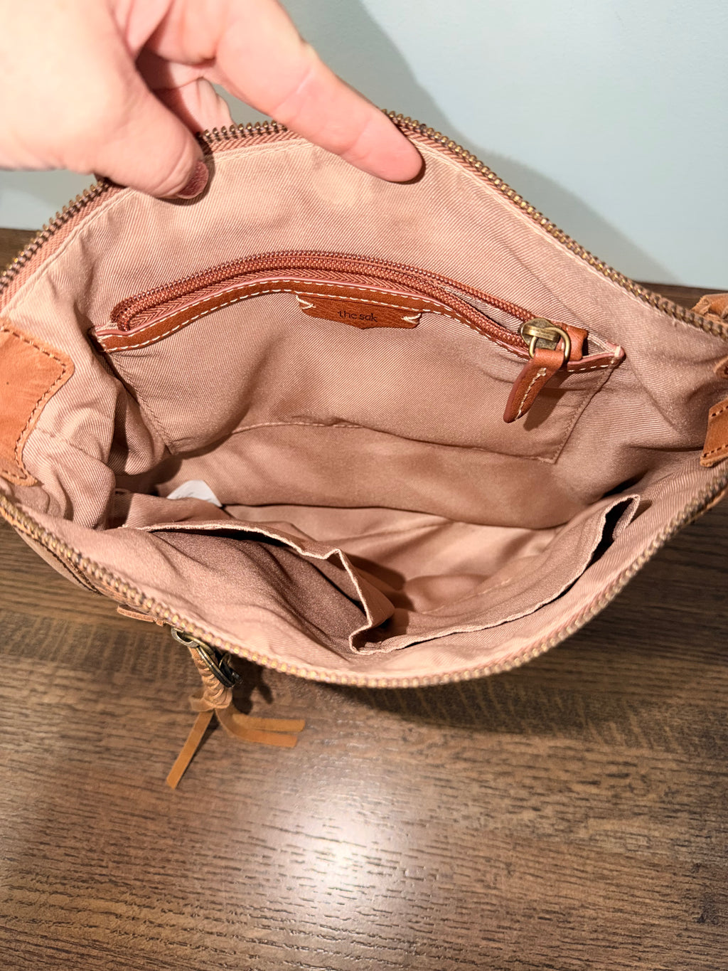 The Sak Ashland Leather Crossbody Tobacco Floral Embossed Tan Boho Bag