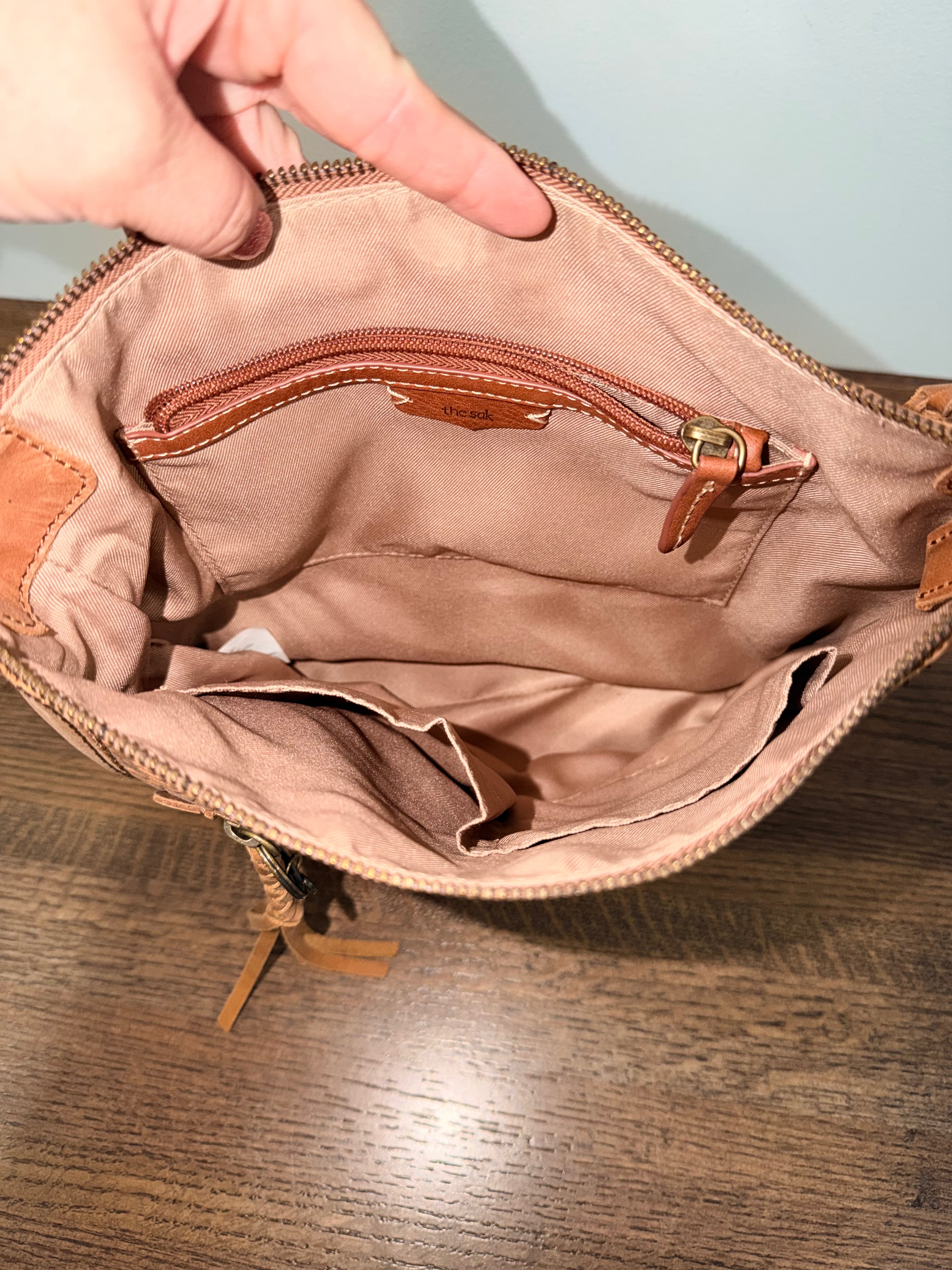 The Sak Ashland Leather Crossbody Tobacco Floral Embossed Tan Boho Bag