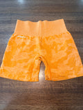 SHAWTY SW Activewear Women’s Orange Camo Seamless Biker Shorts High Rise Size Small