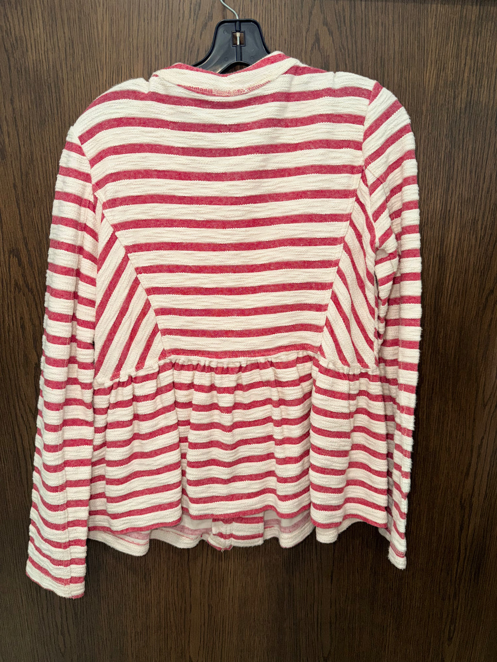Free People Women’s Medium Red Ivory Striped Peplum Zip Jacket French Terry Medium