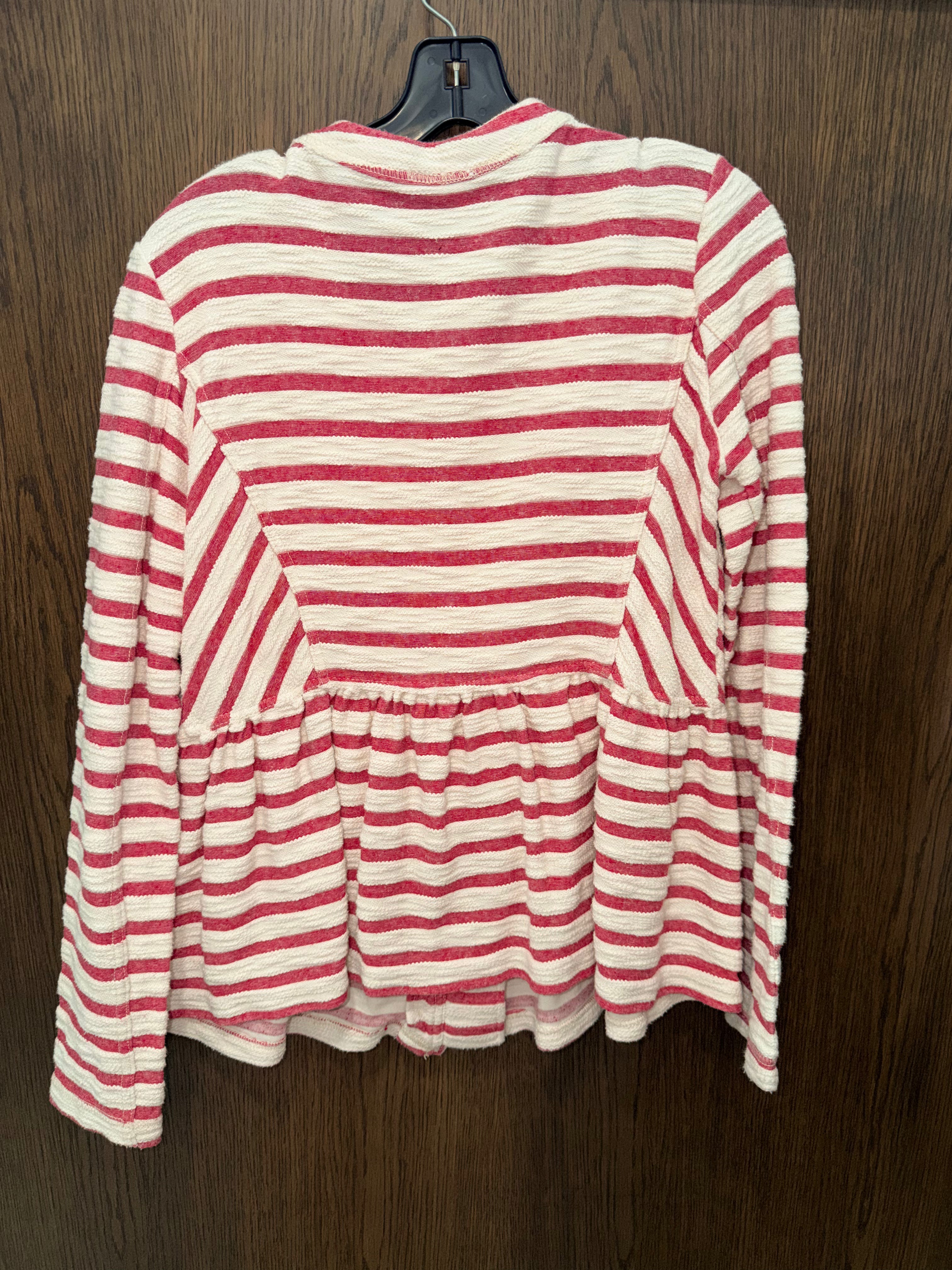 Free People Women’s Medium Red Ivory Striped Peplum Zip Jacket French Terry Medium