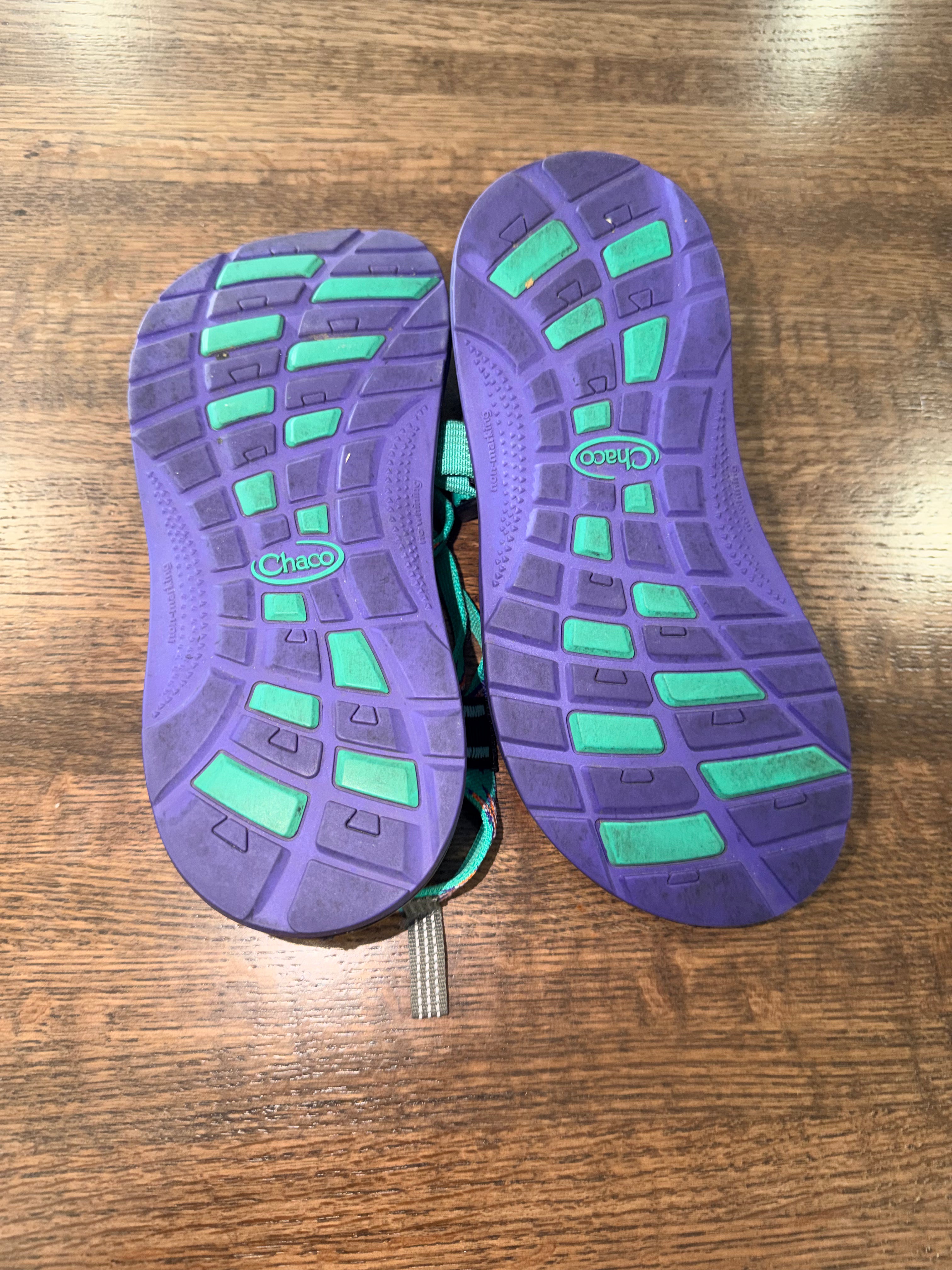 Chaco ZX1 Ecotread Kids Sandals Youth Size 5 Mint Green Purple Adjustable