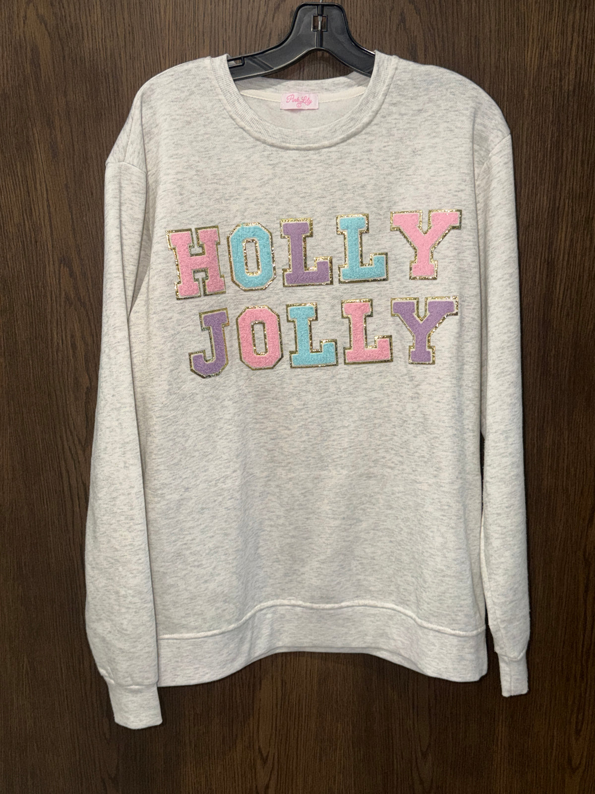 Pink Lily “Holly Jolly” Crew Sweatshirt Size Large