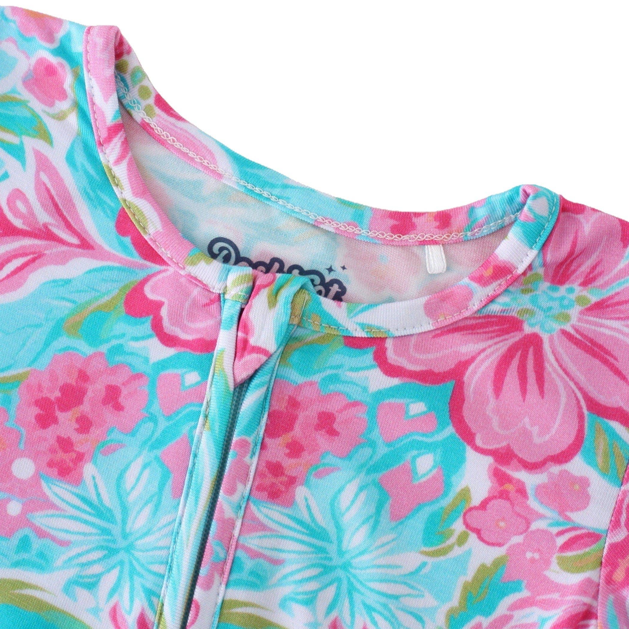 PoshTOT Summer Floral Bamboo Baby Convertible Zippy Romper: 9-12M