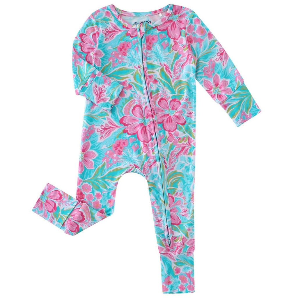 PoshTOT Summer Floral Bamboo Baby Convertible Zippy Romper: 6-9M