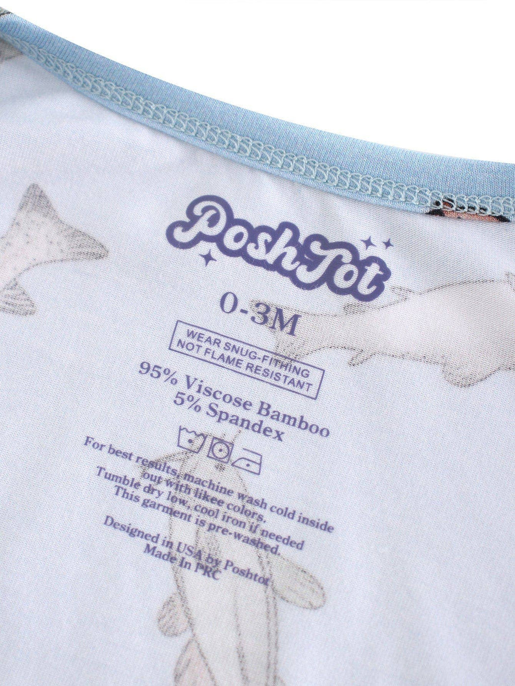 PoshTOT Blue Fish Bamboo Baby Convertible Zippy Romper: 6-9M