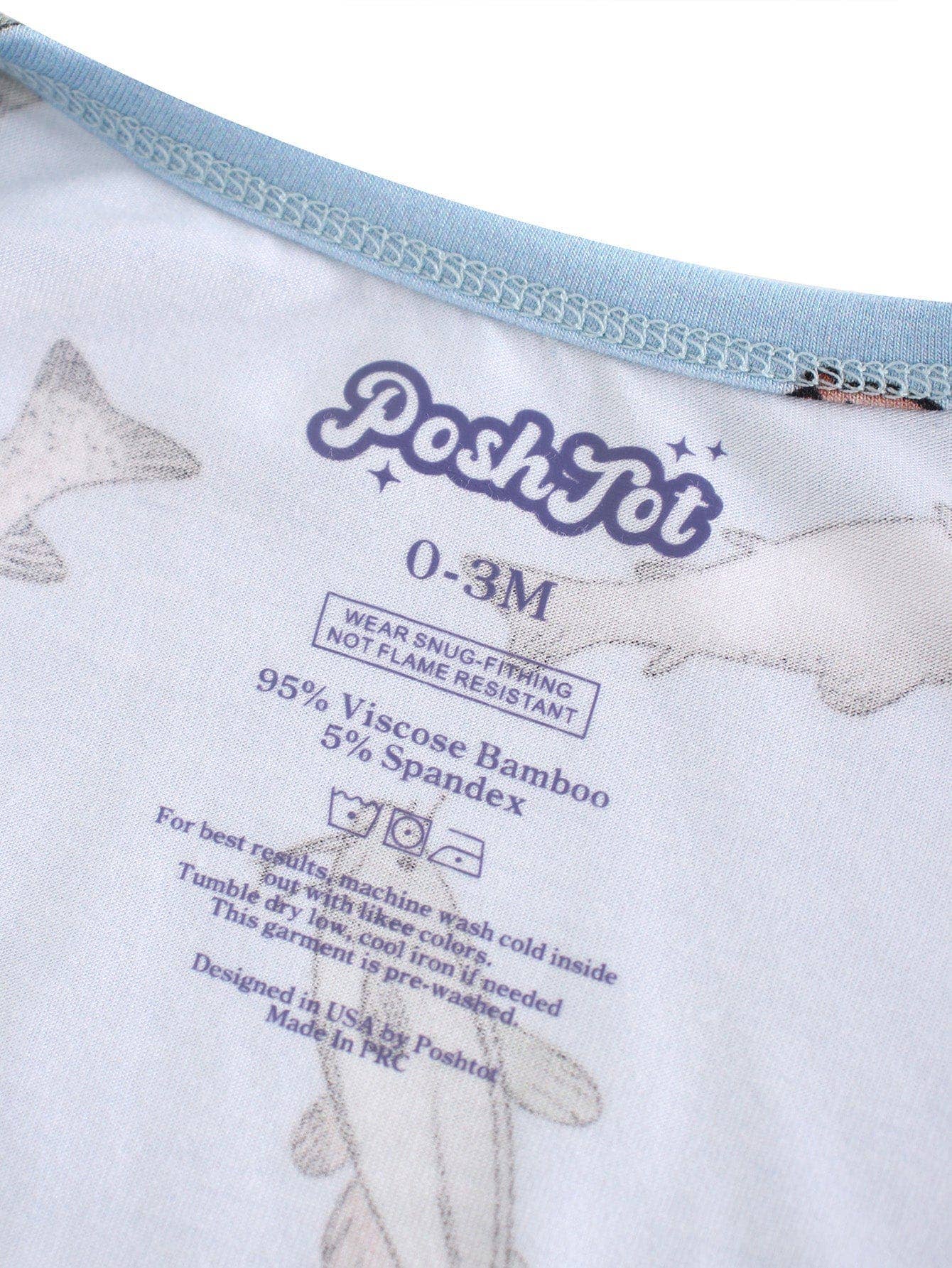 PoshTOT Blue Fish Bamboo Baby Convertible Zippy Romper: 3-6M