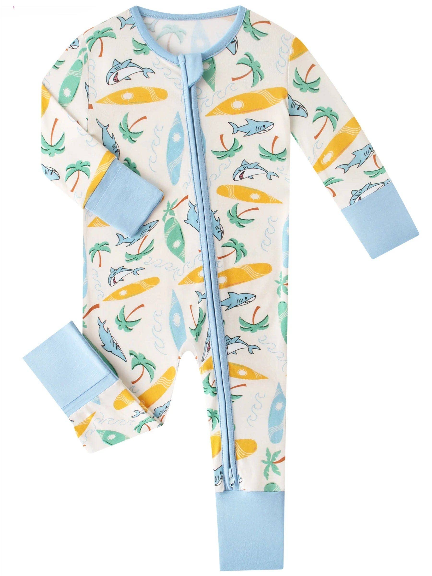 PoshTOT Beach Surfing Bamboo Baby Convertible Zippy Romper: 12-18M