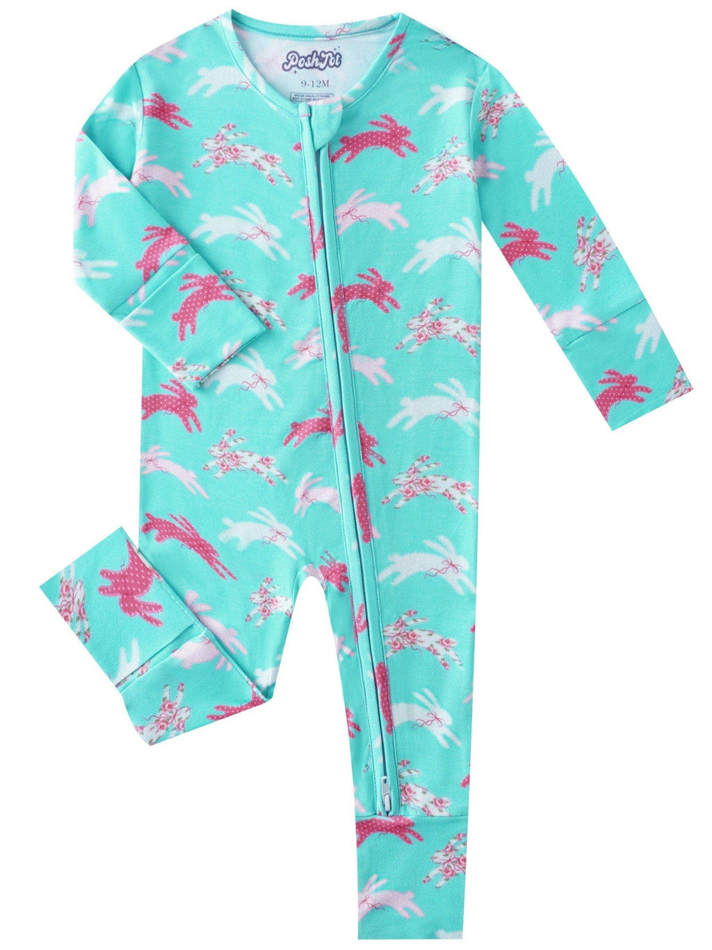 PoshTOT Little Flower Rabbit Bamboo Baby Convertible Zippy Romper: 6-9M
