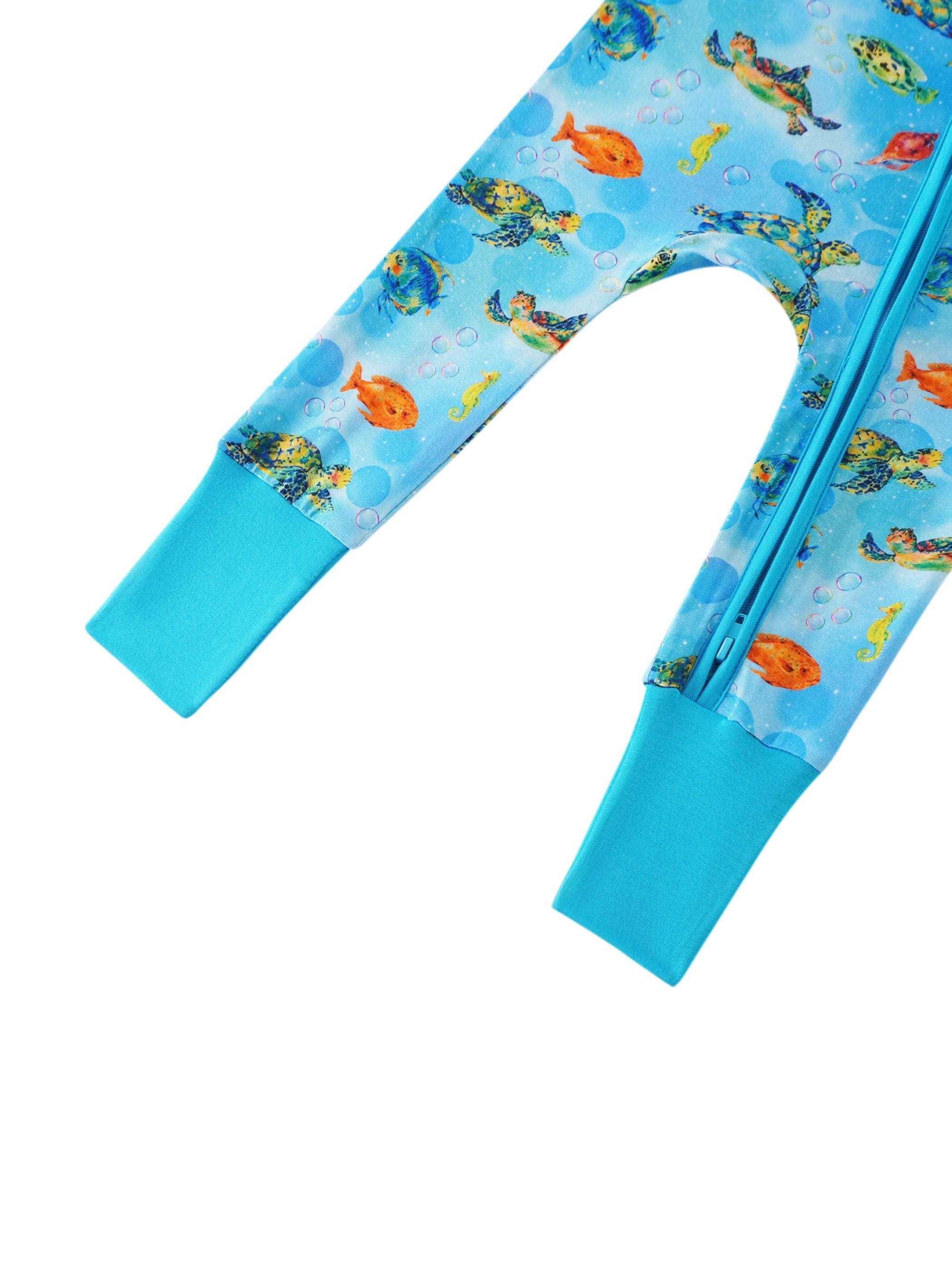 PoshTOT Sea Turtle Bamboo Baby Convertible Zippy Romper: 6-12M