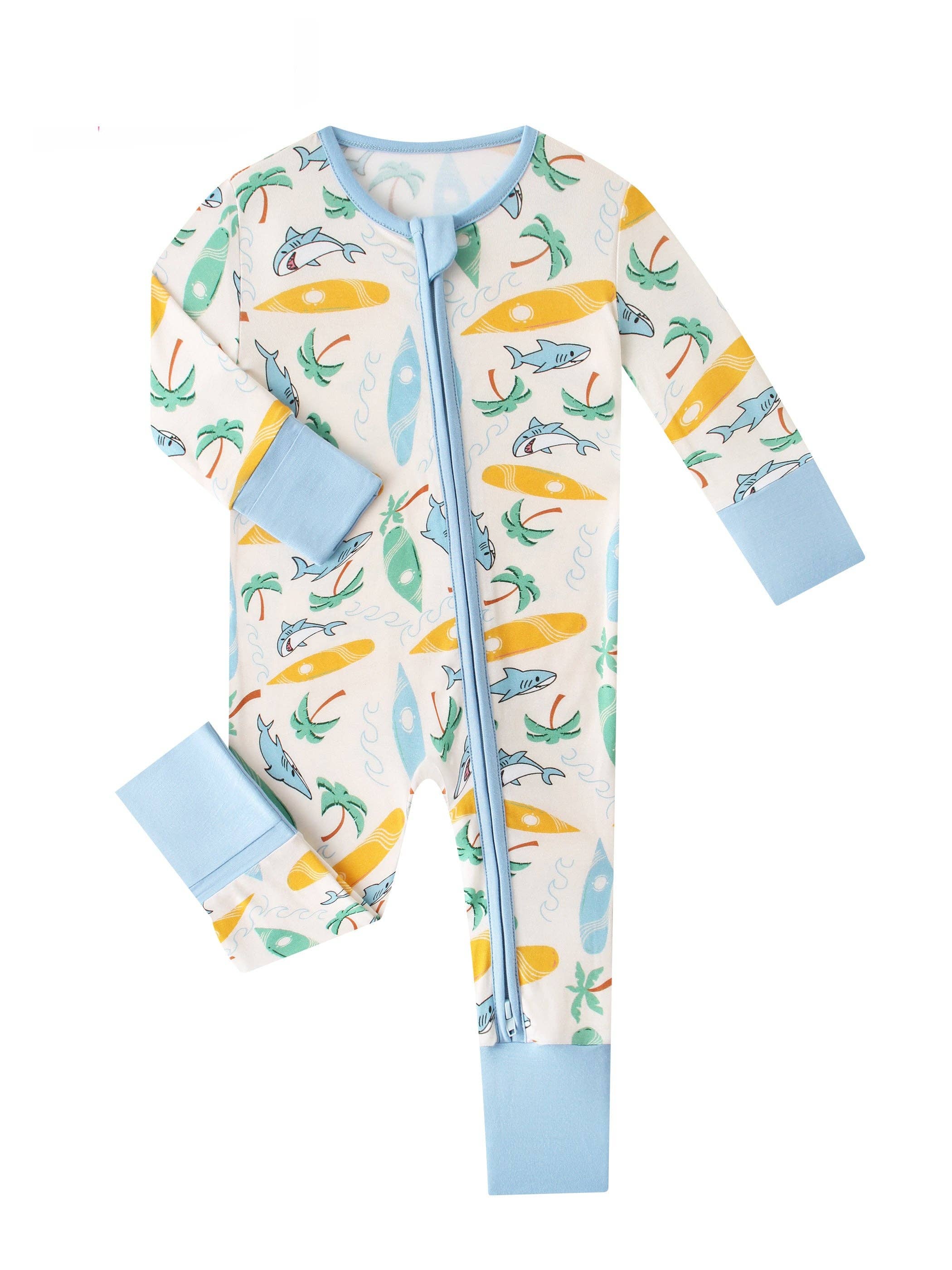 PoshTOT Beach Surfing Bamboo Baby Convertible Zippy Romper: 3-6M