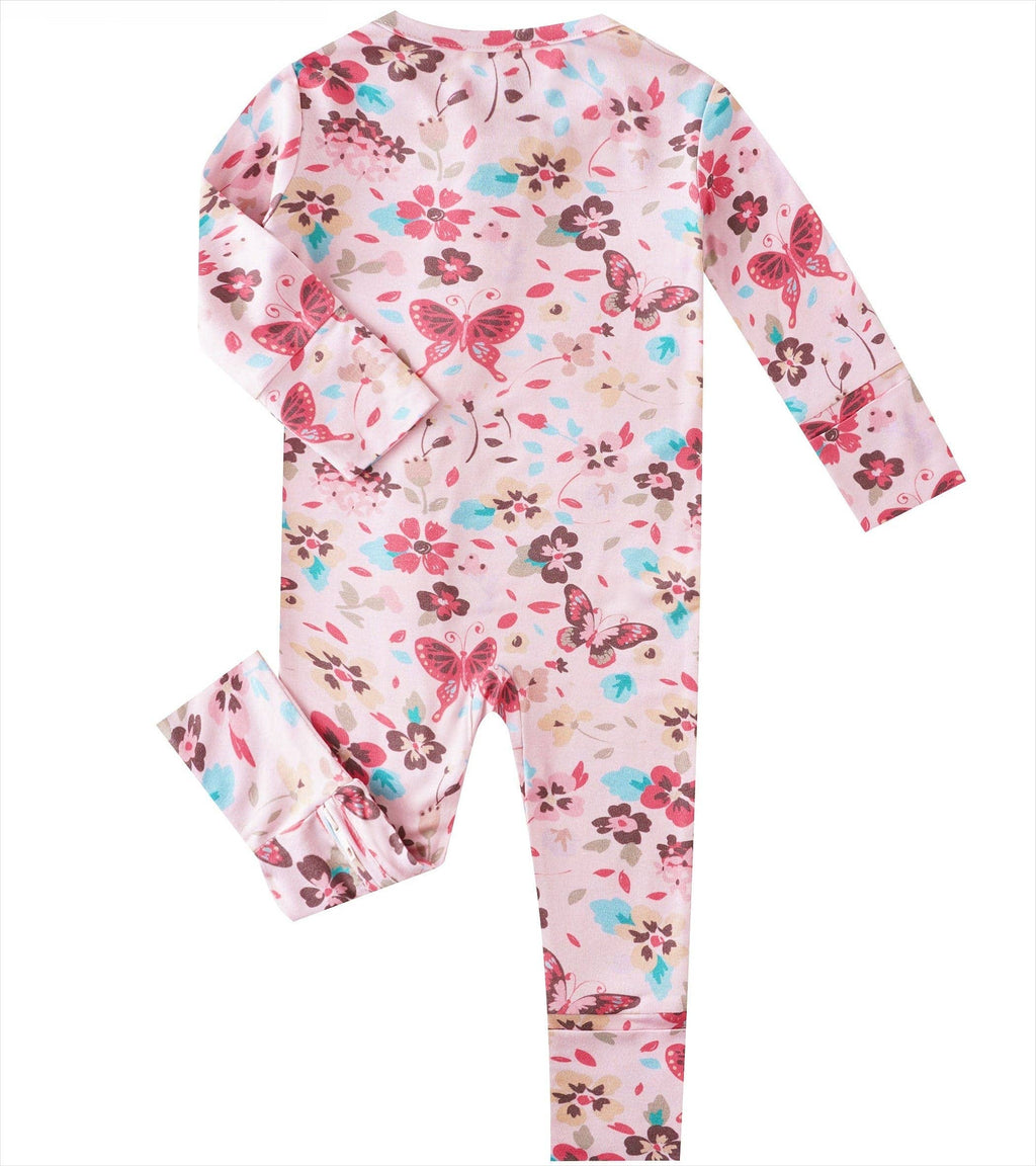 PoshTOT Butterfly Bamboo Baby Convertible Zippy Romper: 0-3M