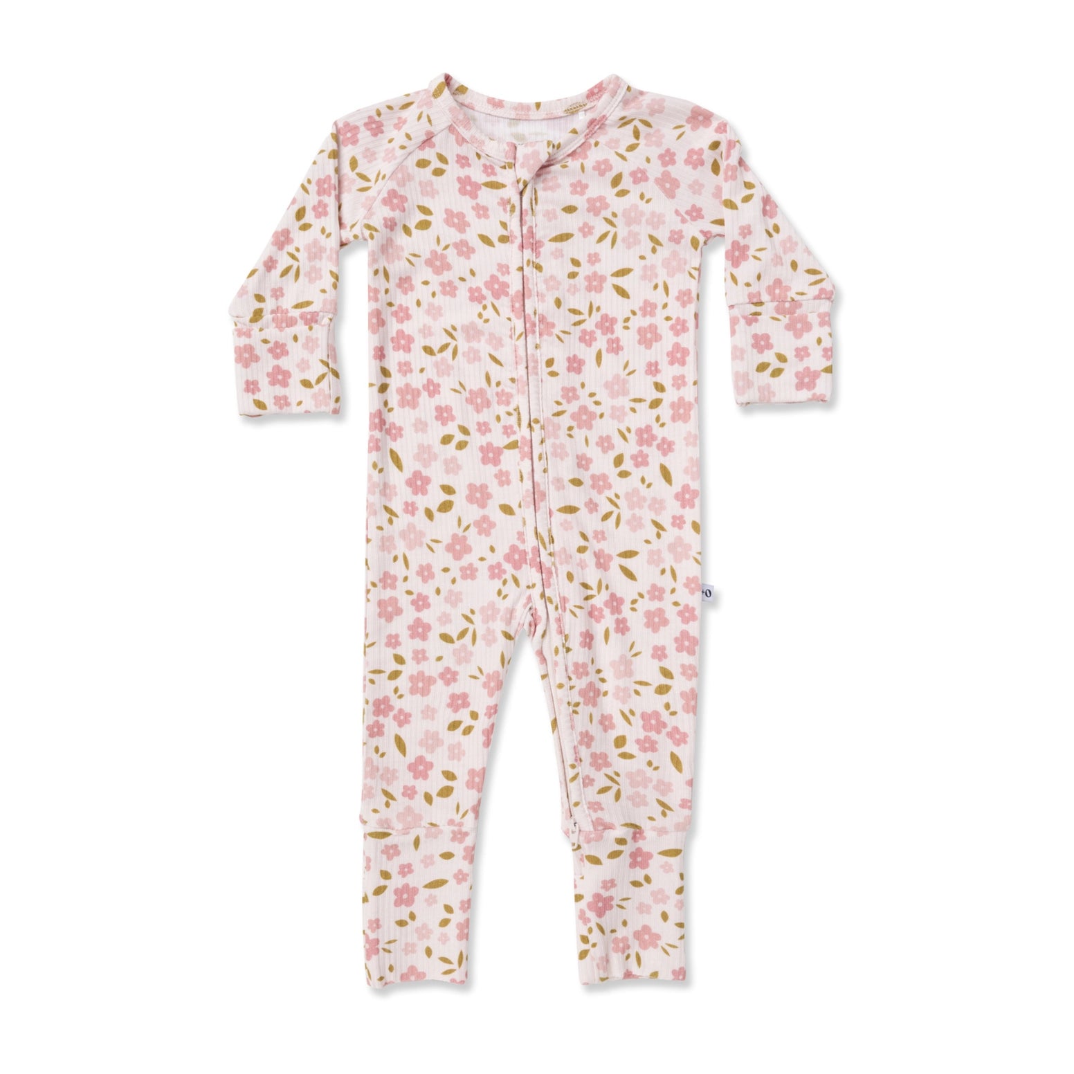 Ava+Oliver Bamboo Blush Blooms Ribbed Convertible Zippy Romper 0-3mos NWT