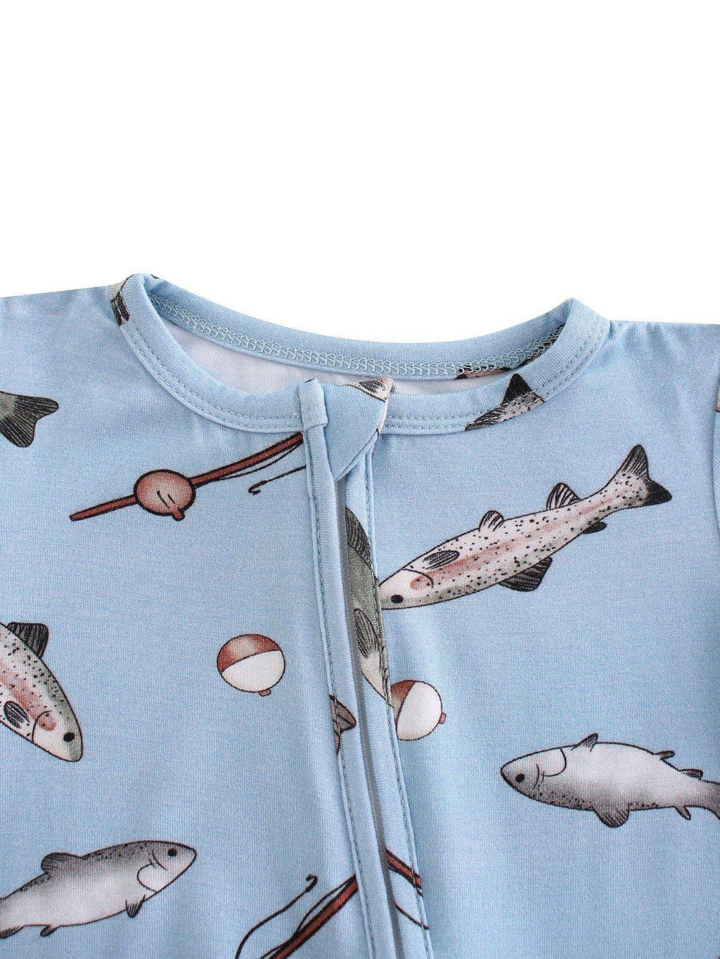 PoshTOT Blue Fish Bamboo Baby Convertible Zippy Romper: 6-9M