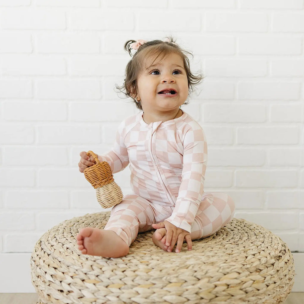 Ava+Oliver Bamboo Blush Checkers Convertible Zippy Romper 0-3mos NWT