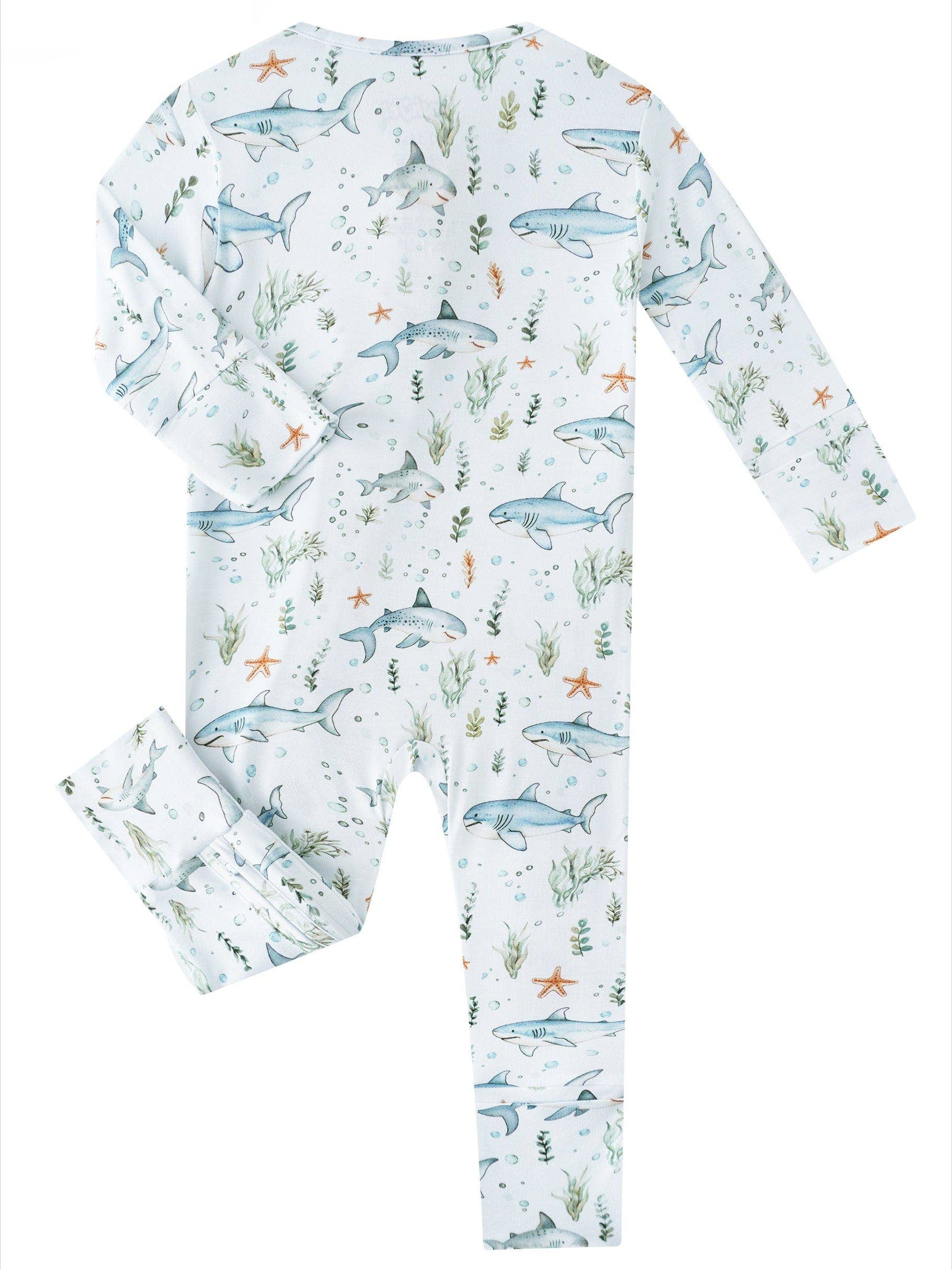 PoshTOT Shark Bamboo Baby Convertible Zippy Romper: 18-24M